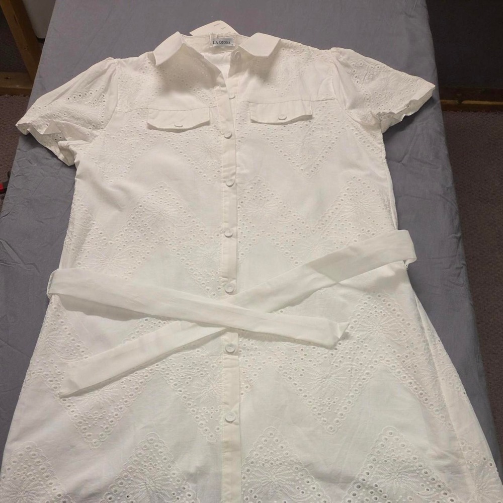La Diosa White Eyelet Dress Fully Lined